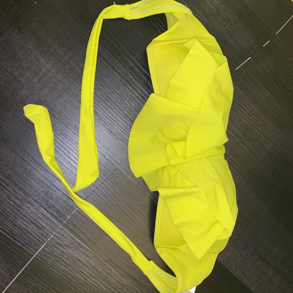yellow strapless bathing suit top